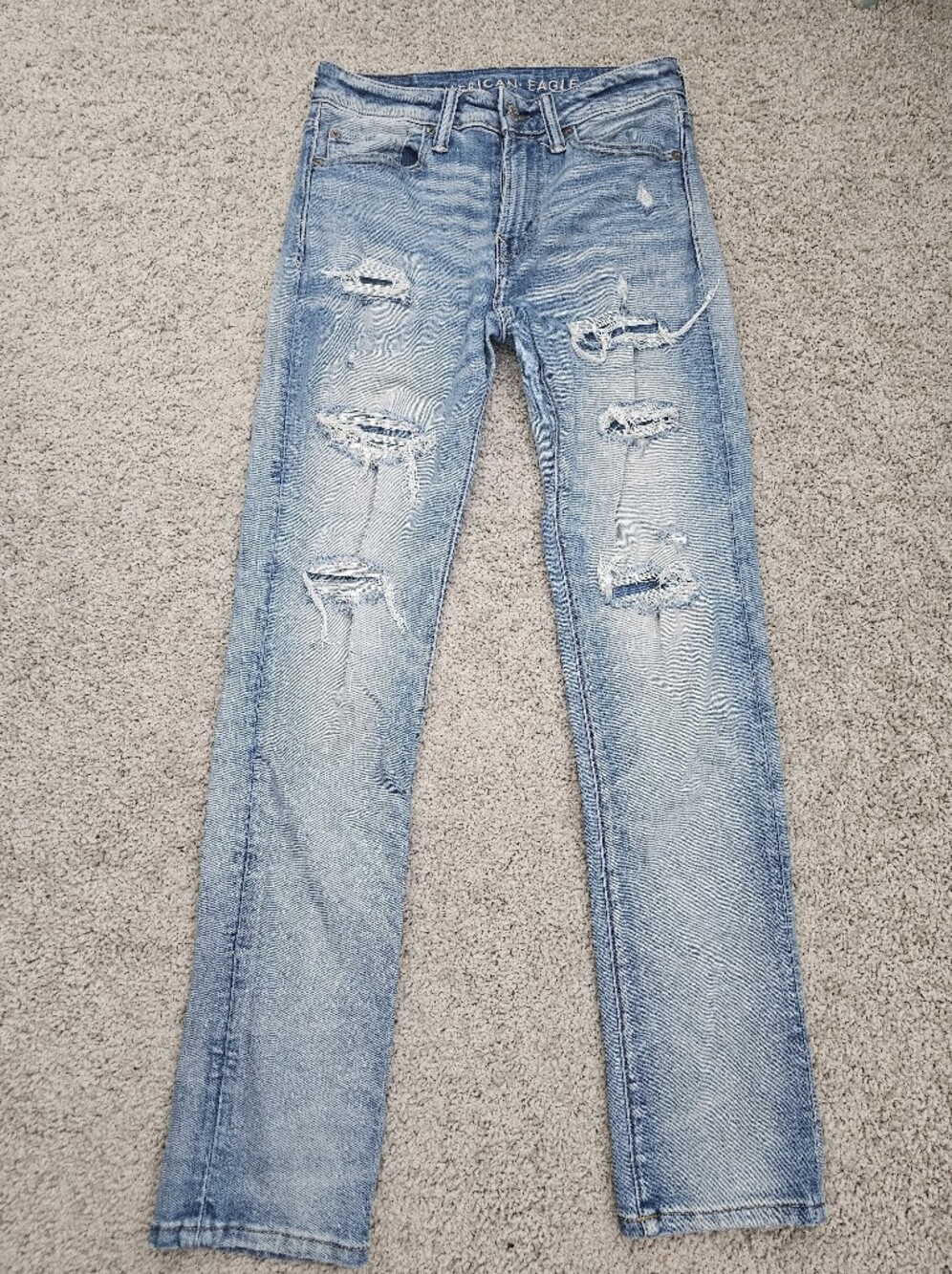 American Eagle Airflex+ Men’s Light Blue Distressed 29X30 Slim Fit Jeans